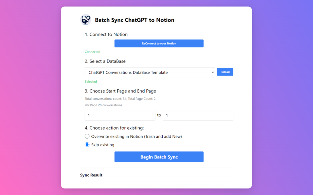 Batch Save ChatGPT to Notion